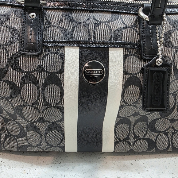 Coach Vermillion Covered Canvas Leather Sig Stripe PVC Satchel Bag - Like New - Picture 4 of 13